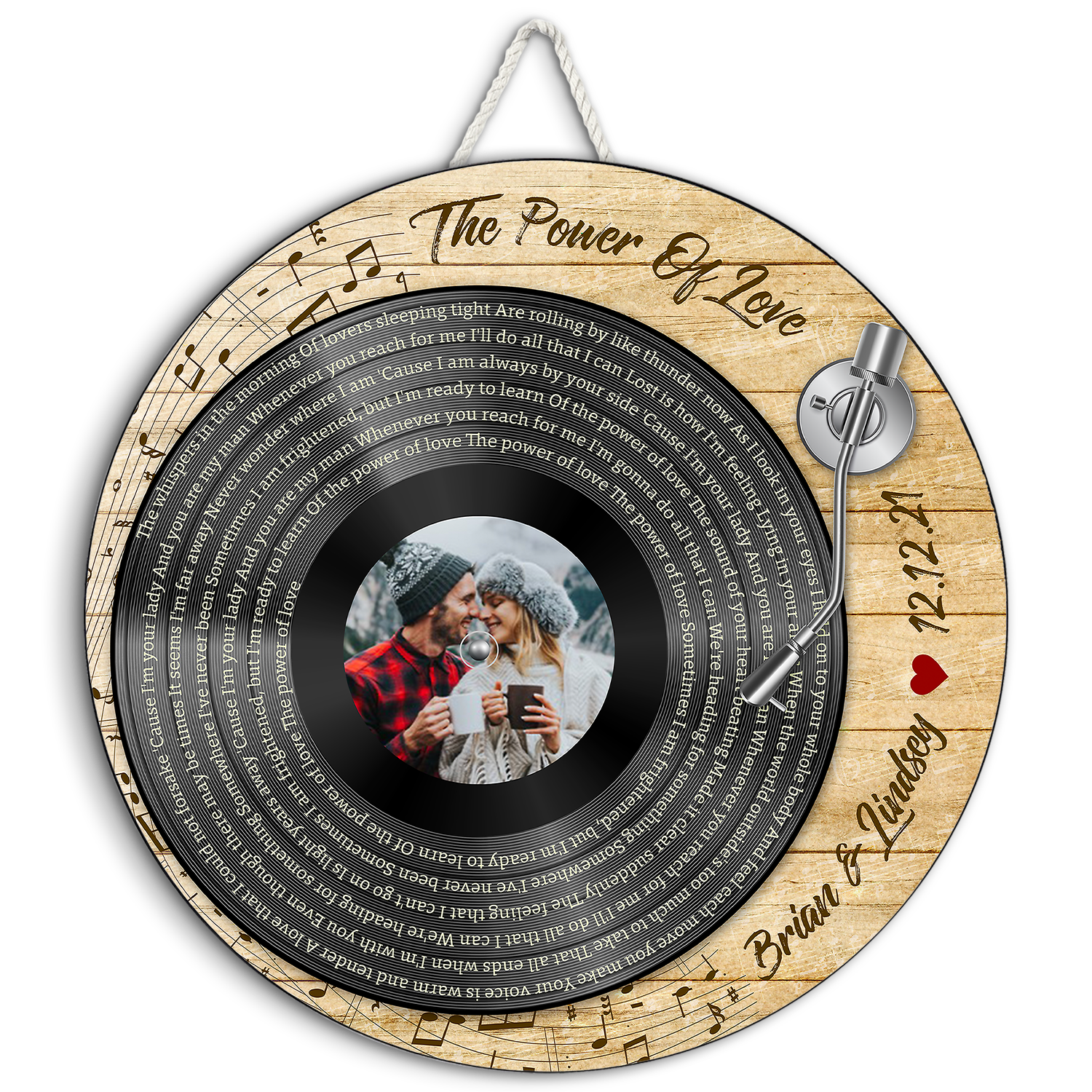 Custom Round Sign, Customizable Song Lyrics, Photo And Text, Vinyl Record Player