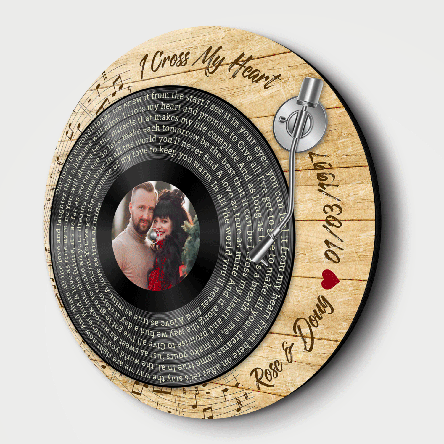 Custom Round Sign, Customizable Song Lyrics, Photo And Text, Vinyl Record Player