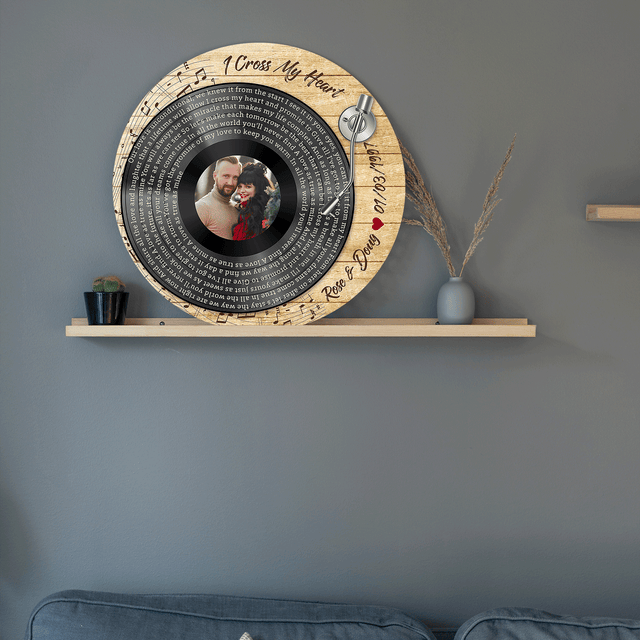Custom Round Sign, Customizable Song Lyrics, Photo And Text, Vinyl Record Player
