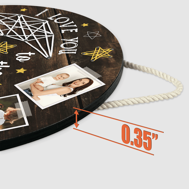 Custom Photo Collage, I Love You To The Moon And Back, Round Wood Sign