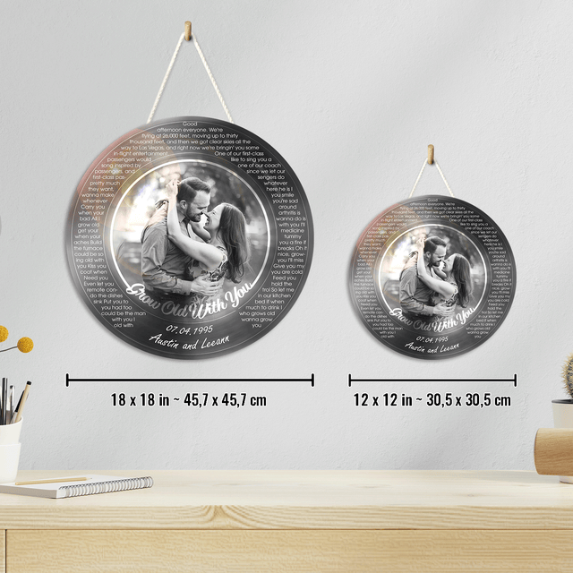 Custom Portrait From Photo, Name And Date, Round Wood Sign