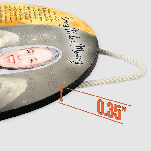 Photo Memorial with Angel Wings and Coulds, Custom Song Lyrics Round Wood Sign