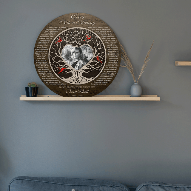 Family Tree Cardinal Memorial Round Sign, Custom Song Lyrics and Photo