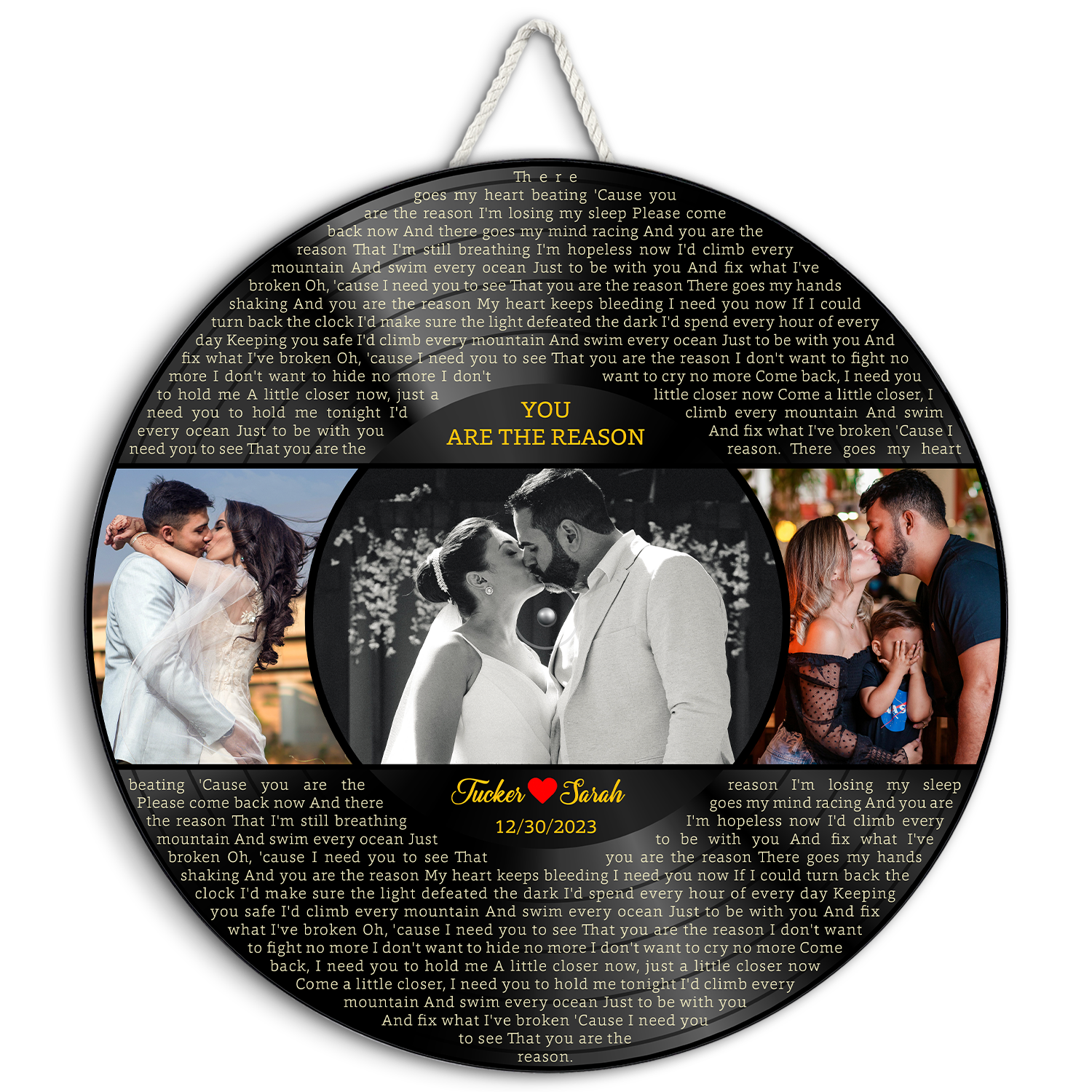 Vinyl Record Inspired Wooden Sign, Custom Song Lyrics & Photo