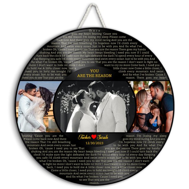 Vinyl Record Inspired Wooden Sign, Custom Song Lyrics & Photo