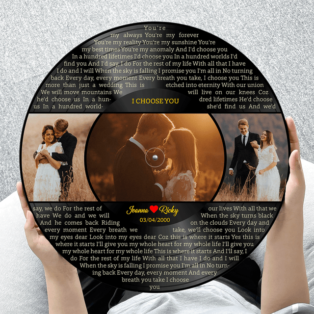 Vinyl Record Inspired Wooden Sign, Custom Song Lyrics & Photo