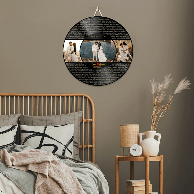 Vinyl Record Inspired Wooden Sign, Custom Song Lyrics & Photo
