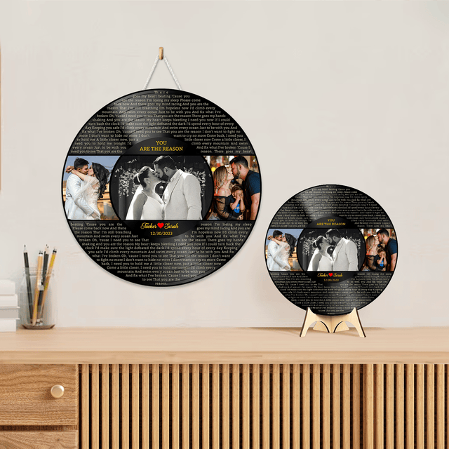 Vinyl Record Inspired Wooden Sign, Custom Song Lyrics & Photo