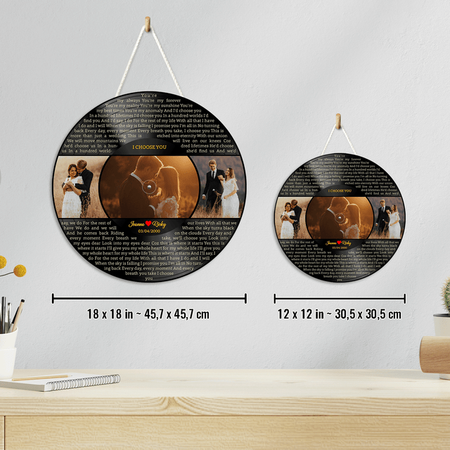 Vinyl Record Inspired Wooden Sign, Custom Song Lyrics & Photo