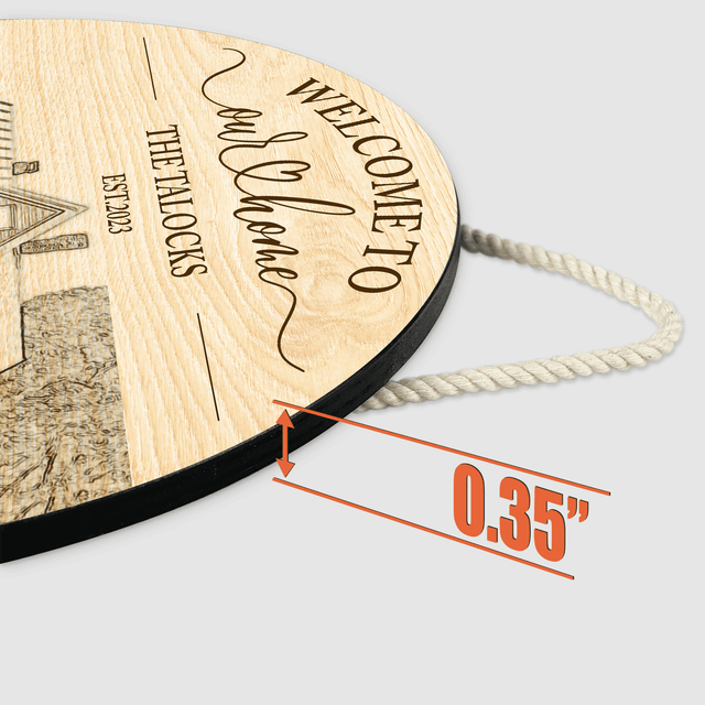 House Portrait Engraved on Round Wooden Sign, House Sketch Style