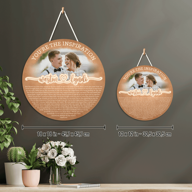 Custom Round Wooden Sign, Couple Portrait Watercolor