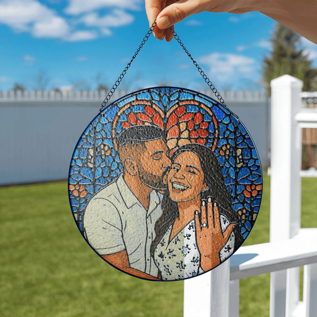 Personalized Photo with Heart Design Stained Glass Suncatcher: