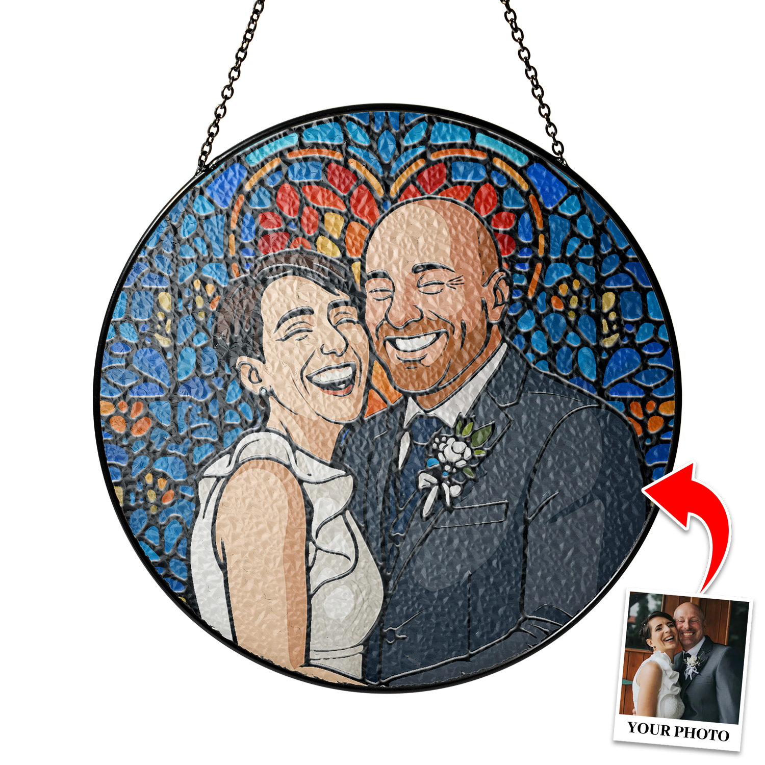 Personalized Photo with Heart Design Stained Glass Suncatcher: