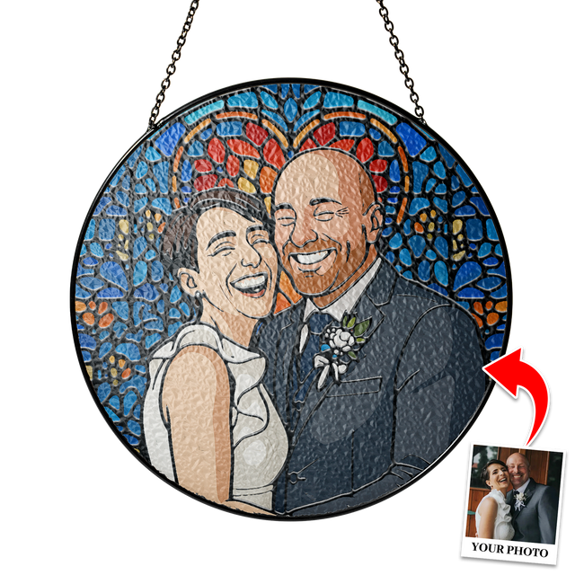 Personalized Photo with Heart Design Stained Glass Suncatcher: