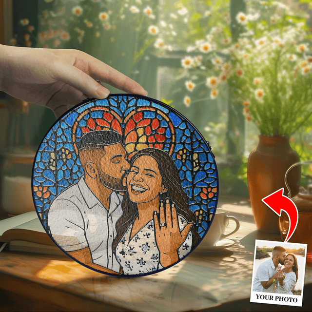 Personalized Photo with Heart Design Stained Glass Suncatcher: