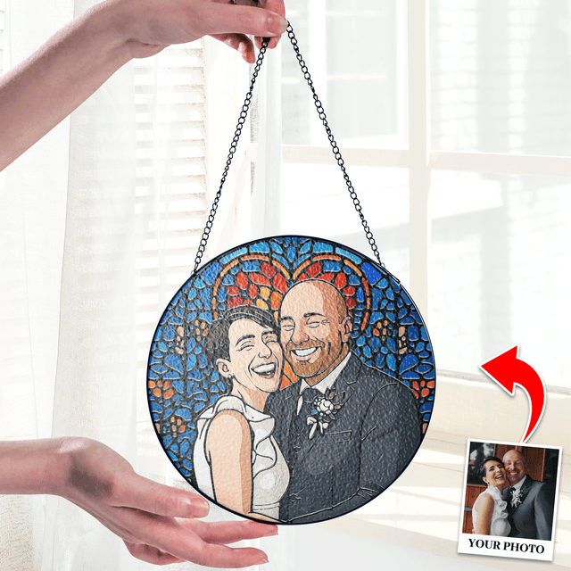 Personalized Photo with Heart Design Stained Glass Suncatcher: