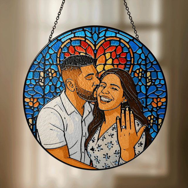 Personalized Photo with Heart Design Stained Glass Suncatcher: