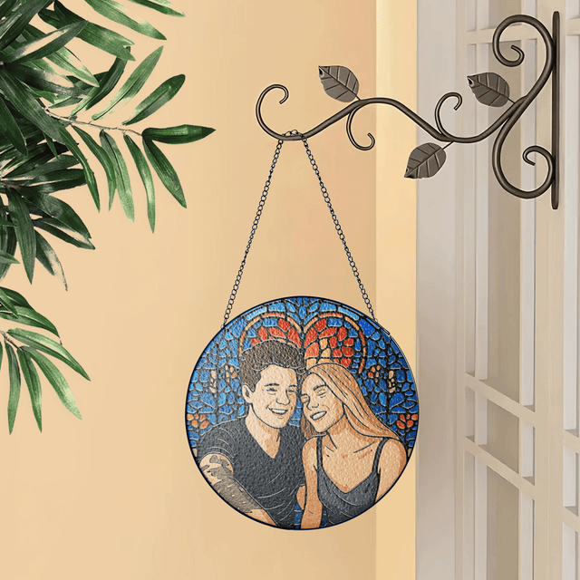 Personalized Photo with Heart Design Stained Glass Suncatcher: