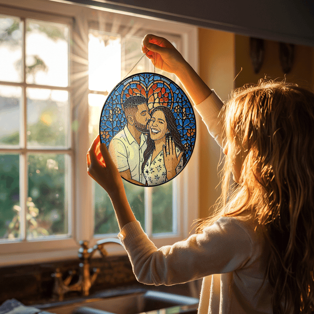 Personalized Photo with Heart Design Stained Glass Suncatcher:
