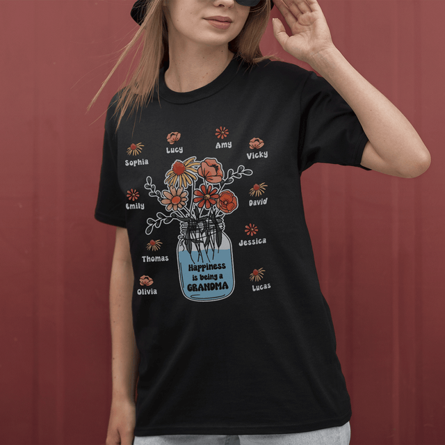 Custom Grandma Flower Jar Design Shirt