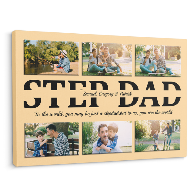 Step Dad Maize Background Photo Collage Canvas, Custom Name Photo Text