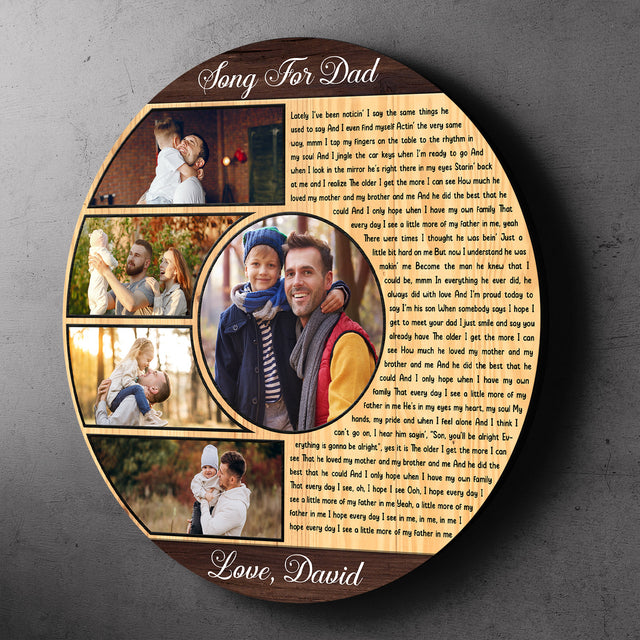 Song for Dad Round Wood Sign, Custom Name Photo Text Song Lyrics