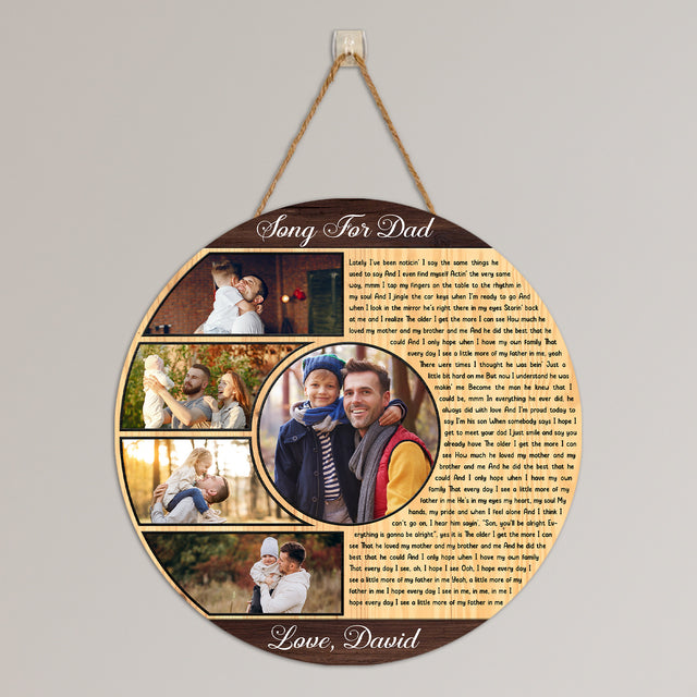 Song for Dad Round Wood Sign, Custom Name Photo Text Song Lyrics