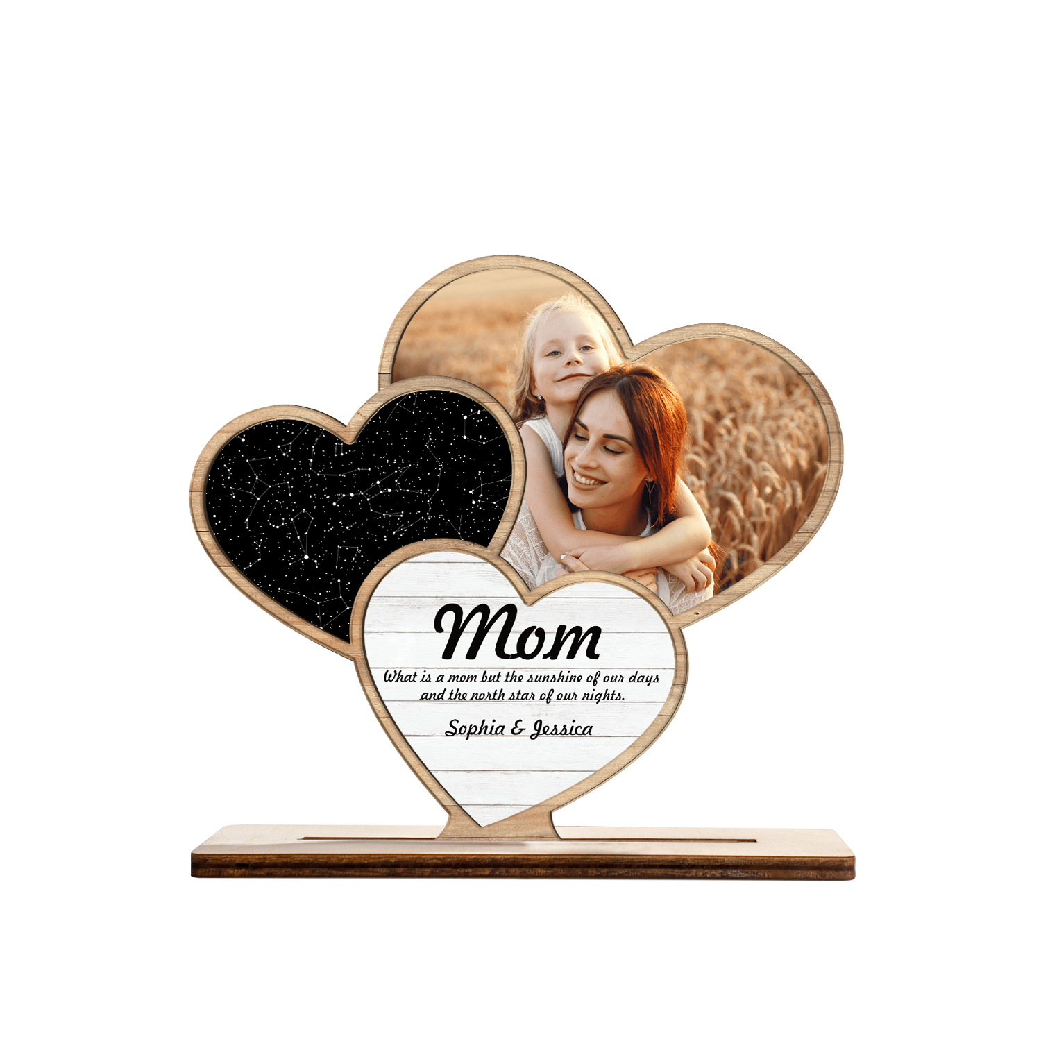 Custom Night Sky, Customizable Photo, Heart Shape, Wooden Plaque 3 Layers