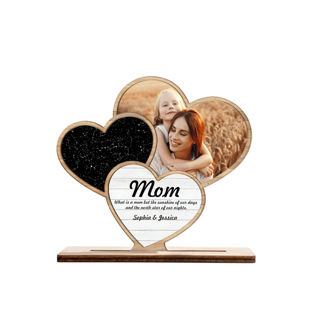 Custom Night Sky, Customizable Photo, Heart Shape, Wooden Plaque 3 Layers