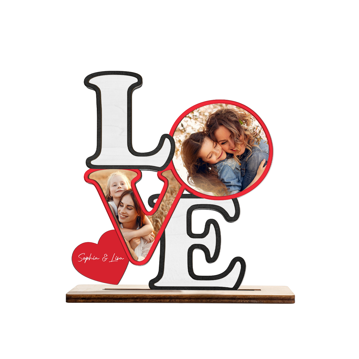 Love, Custom Photo, Customizable Name, Wooden Plaque 3 Layers