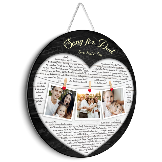 Song for Dad Round Wood Sign, Custom Name Photo Song