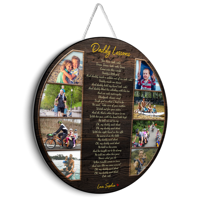 Daddy Lessons Round Wood Sign, Custom Name Photo