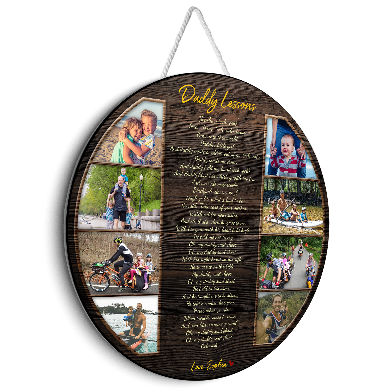 Daddy Lessons Round Wood Sign, Custom Name Photo