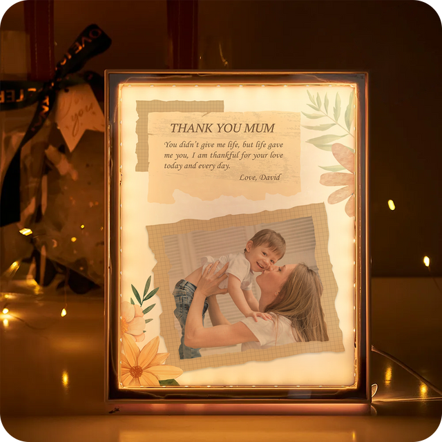 Custom LED Mirror Frame Lamp – Thank You Mum with Photo & Heartfelt Message