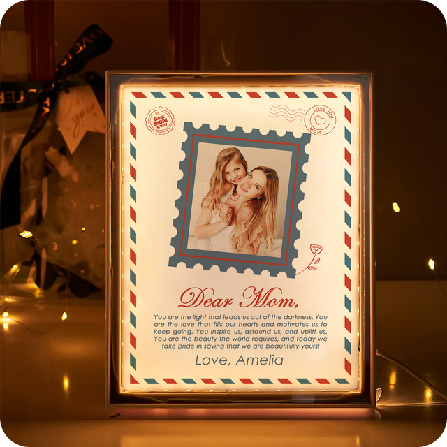 Custom LED Mirror Frame Lamp – Letter to Mom with Photo & Name