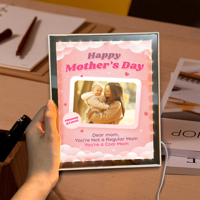 Custom LED Mirror Frame Lamp – Personalized Photo & Names