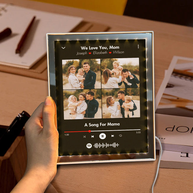 Custom LED Mirror Frame Lamp – Photo Collage & Song for Mom