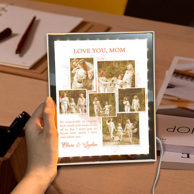 Custom LED Mirror Frame Lamp – Photo Collage Gift for Mom