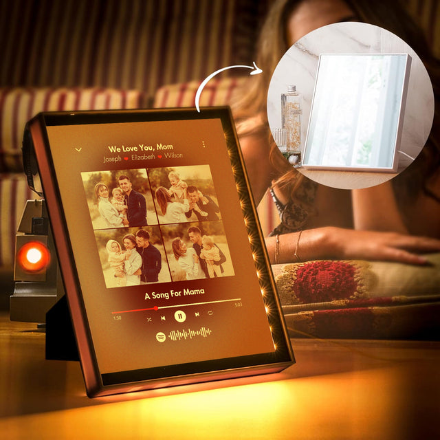 Custom LED Mirror Frame Lamp – Photo Collage & Song for Mom