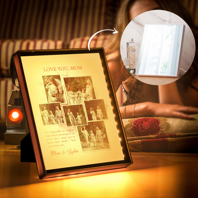 Custom LED Mirror Frame Lamp – Photo Collage Gift for Mom