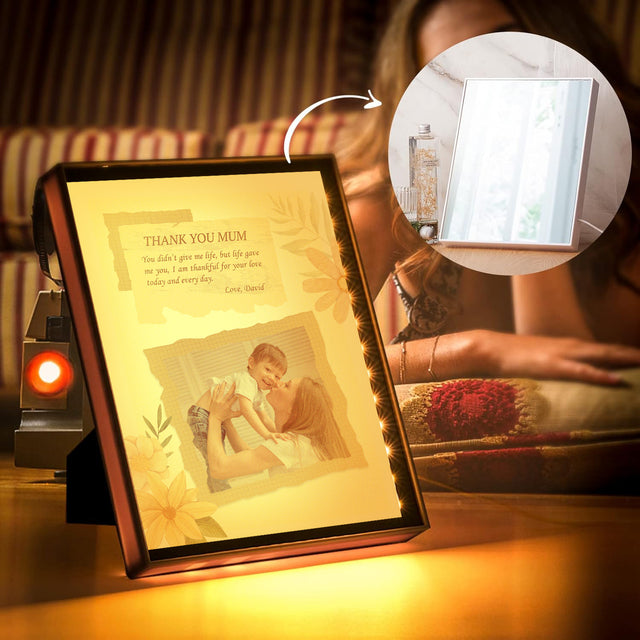 Custom LED Mirror Frame Lamp – Thank You Mum with Photo & Heartfelt Message