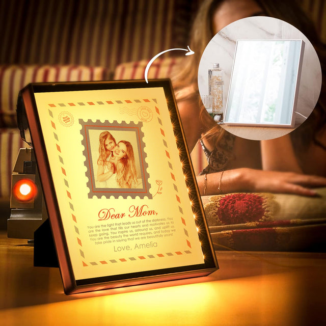 Custom LED Mirror Frame Lamp – Letter to Mom with Photo & Name