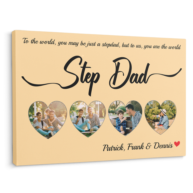 Step Dad Maize Background Canvas, Custom Name Photo Text