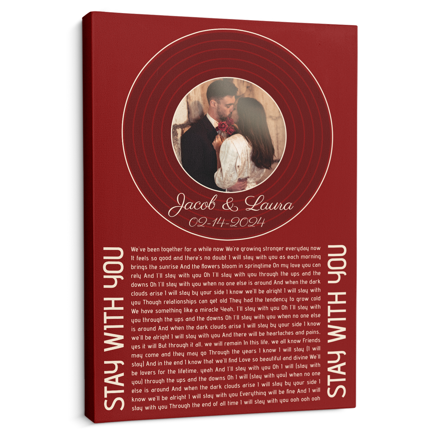 Custom Song Lyrics & Photo, Maroon Vinyl Record Canvas