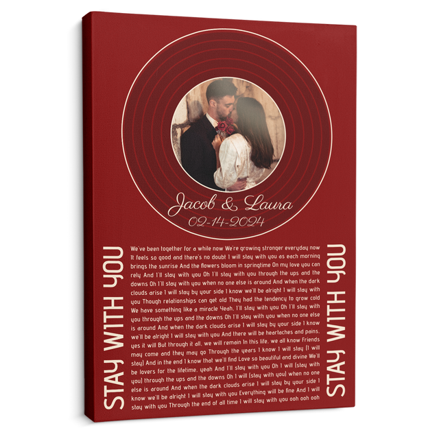 Custom Song Lyrics & Photo, Maroon Vinyl Record Canvas