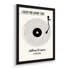 White Vinyl Record Framed Art Print, Custom Name & Song Lyrics