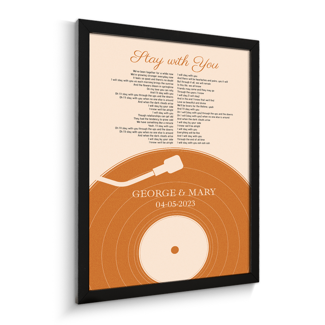 Pastel Sand Vinyl Record Framed Art Print, Custom Song Lyrics & Photo