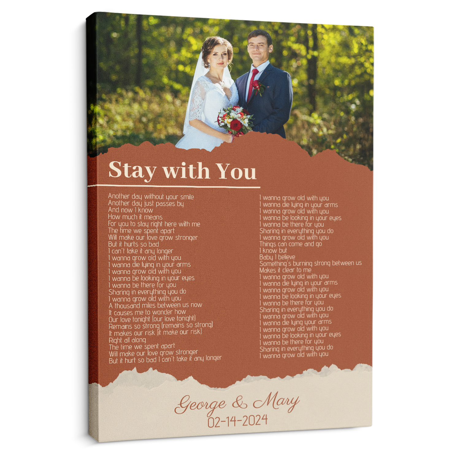 Custom Photo Song Lyrics Name Date Vintage Orange Canvas Print