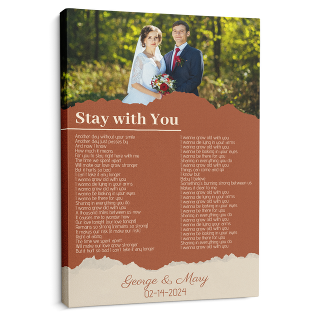 Custom Photo Song Lyrics Name Date Vintage Orange Canvas Print