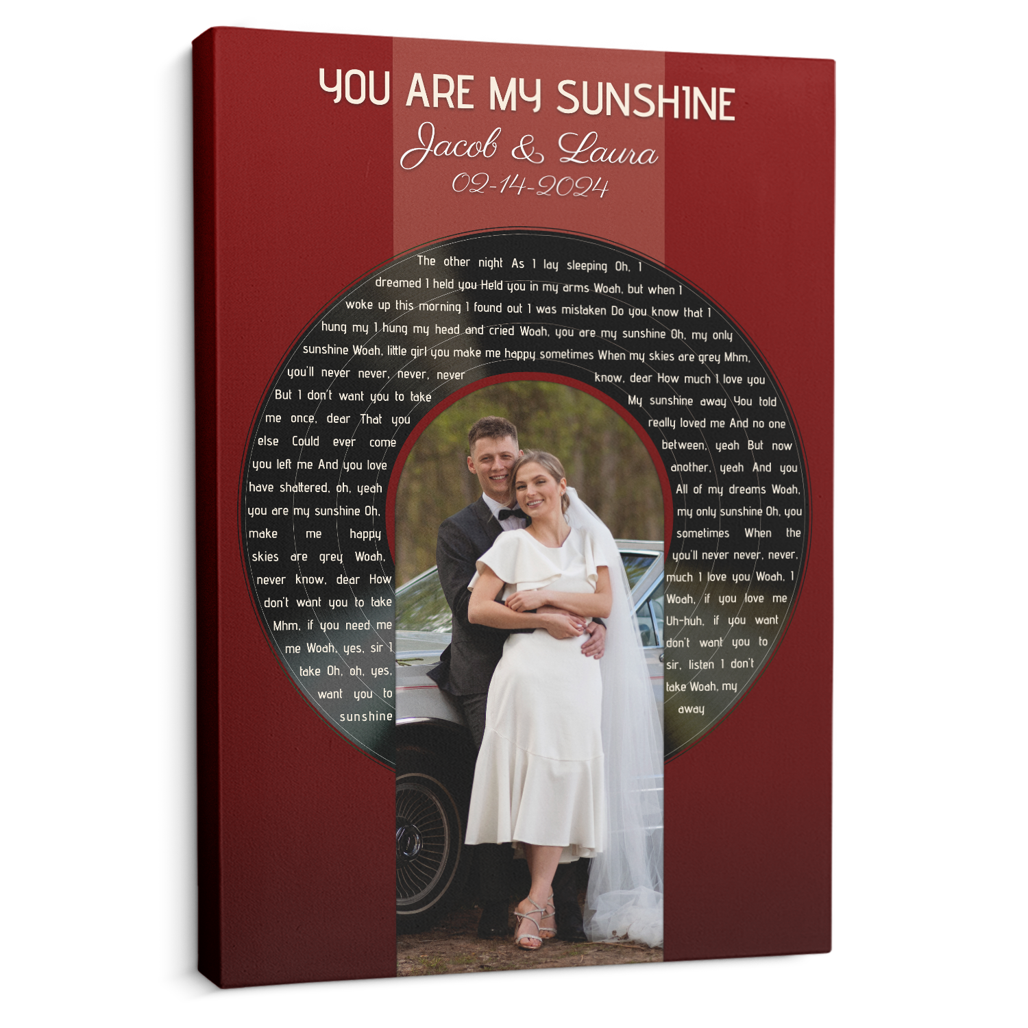 Custom Photo Song Lyrics Vintage Maroon Canvas Print